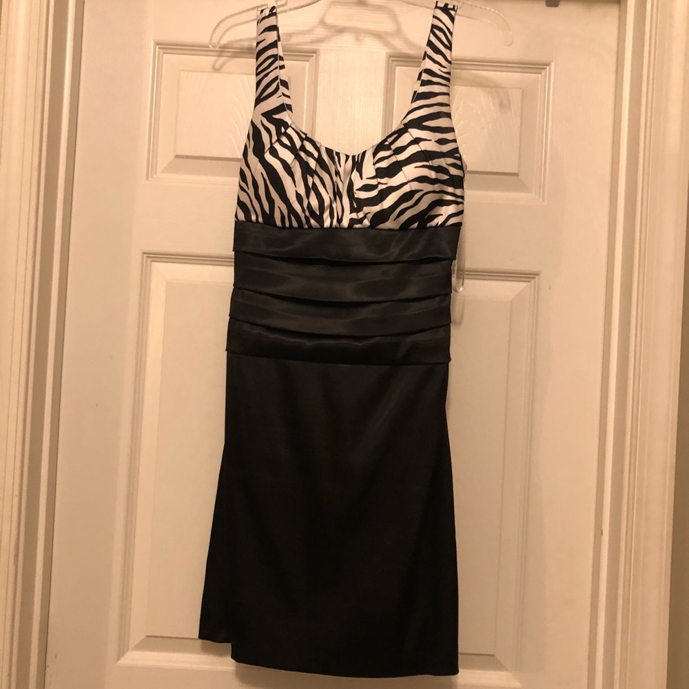 Black and zebra print women’s cocktail dress